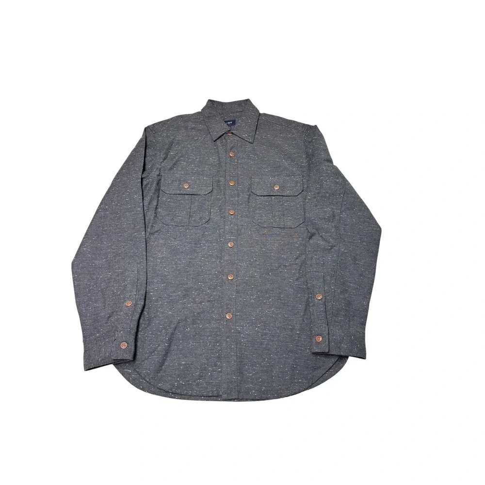 NWOT J.Crew Mens Small Gray Flecked Button Down Shirt Long Sleeve Flap Pockets